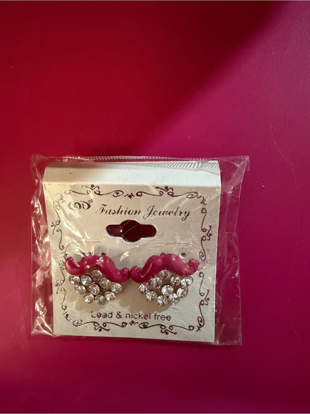 Fashion Jewelry Pink Moustache Crystal Stud Earrings